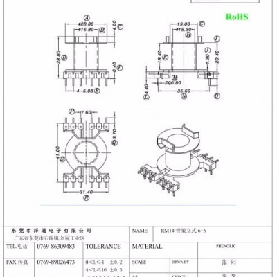 rm14骨架 L腳立式6+6針 排距=35.5mm 尺寸 LCP材質